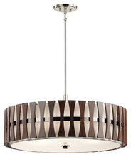 Kichler 43754AUB - Cirus 14" 5 Light Convertible Pendant with Tempered Etched Glass and White Linen in Auburn Stain