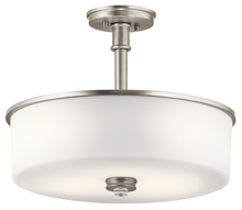 Kichler 43925NI - Joelson 17.75" 3 LT Convertible Pendant or Semi Flush with Satin Etched Cased Opal and Clear Gla