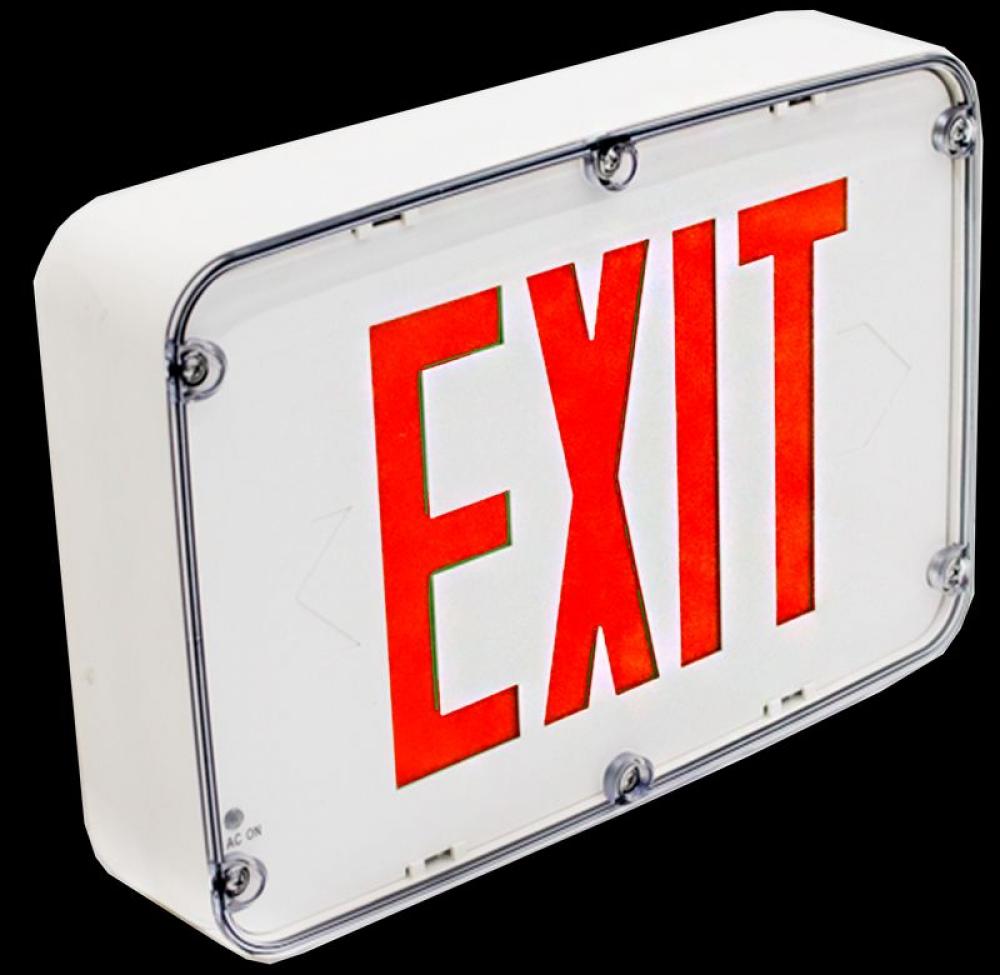 NEMA 4X RATED LED EXIT SIGN, SINGLE FACE, RED WHITE EM INCL.