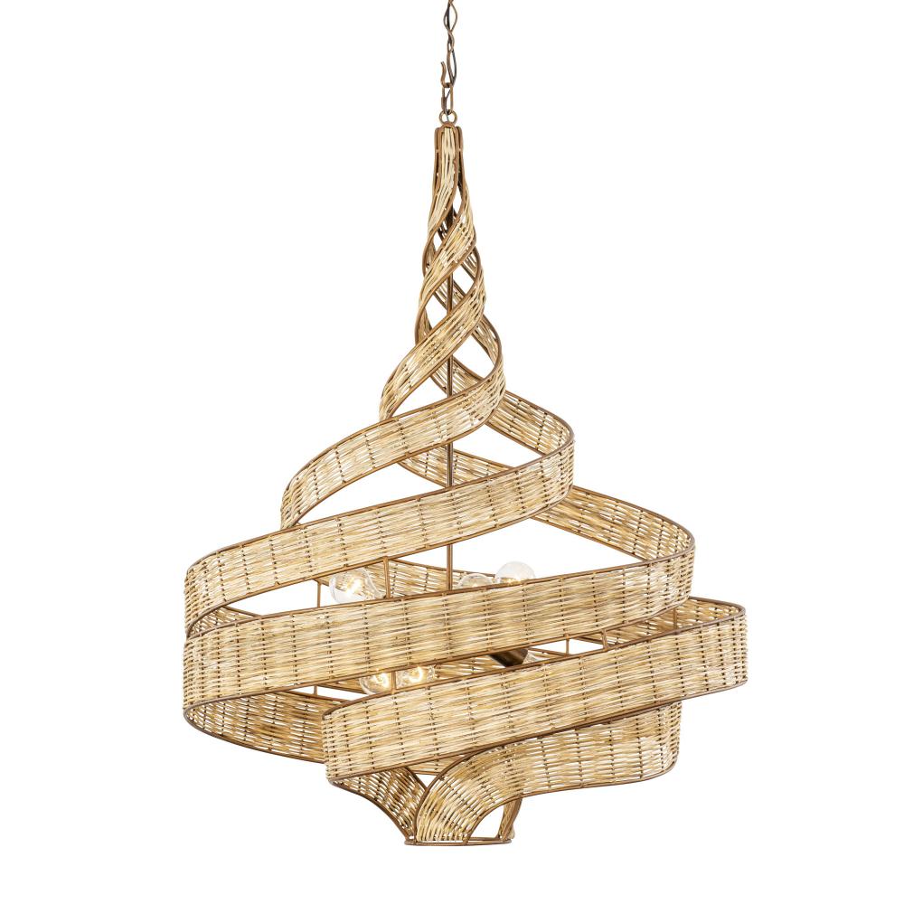 Flow 6-Lt Large Twist Pendant - Baguette/Natural Rattan