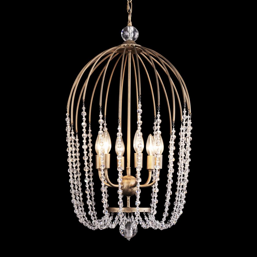 Voliere 6-Lt Crystal Pendant - Havana Gold