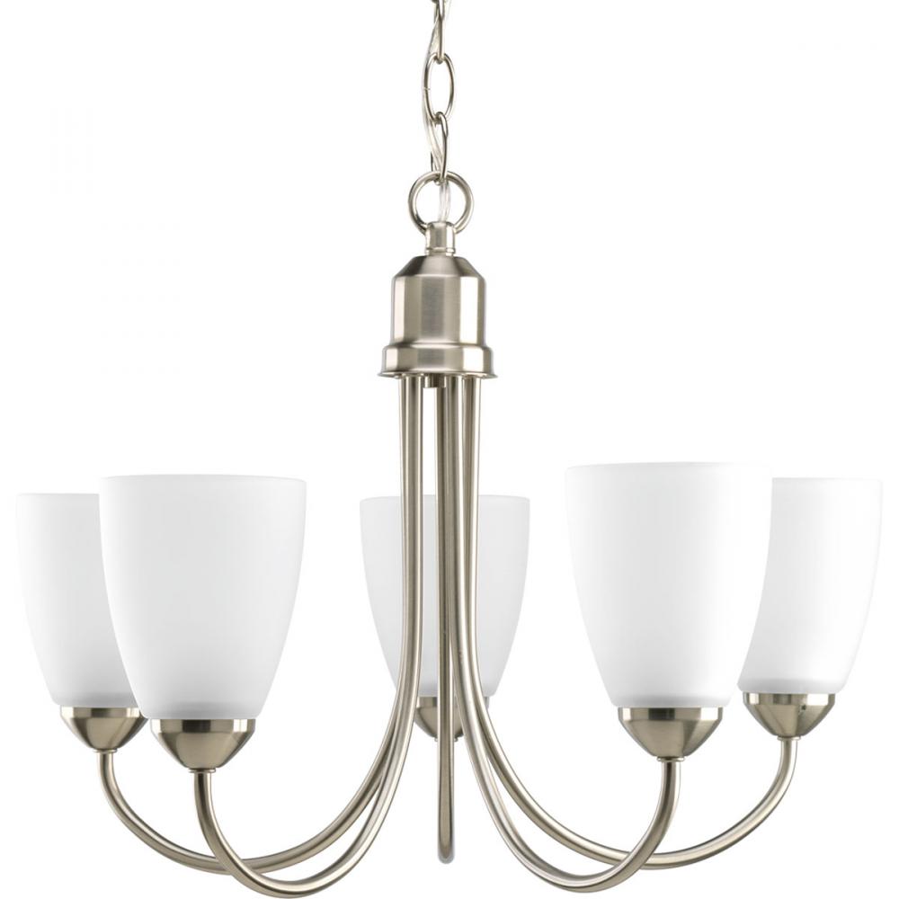 Gather Collection Five-Light Brushed Nickel Etched Glass Traditional Chandelier Light