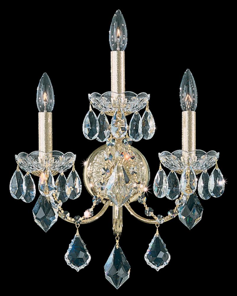 Century 3 Light 120V Wall Sconce in Heirloom Gold with Heritage Handcut Crystal