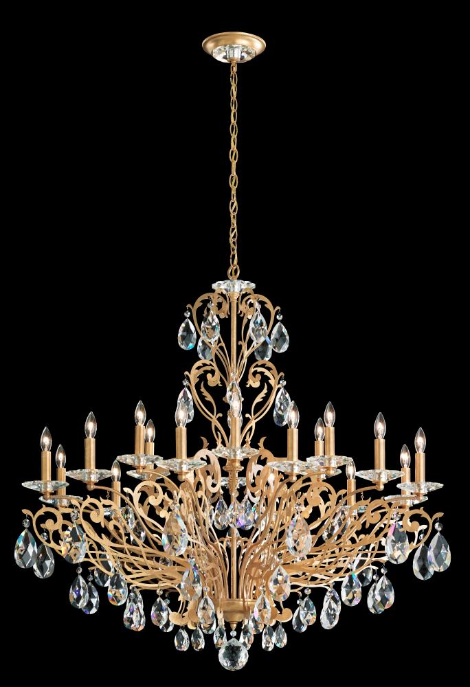 Filigrae 18 Light 120V Chandelier in Etruscan Gold with Heritage Handcut Crystal