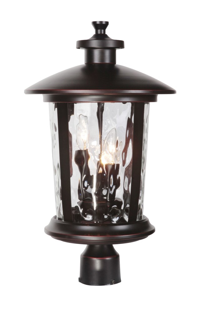 Summerhays 17.25" 3 Light Outdoor Post Mount in Oiled Bronze Gilded with Clear Hammered Glass