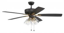 Craftmade P104FBSB5-52BWNFB - Pro Plus 104 52" 5-Blade Ceiling Fan in Flat Black/Satin Brass w/ White/Washed Oak Blades