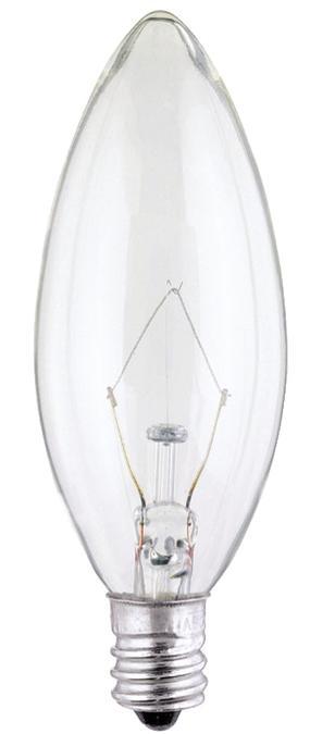 25W B9 1/2 Torpedo Incandescent Clear E12 (Candelabra) Base, 120 Volt, Box