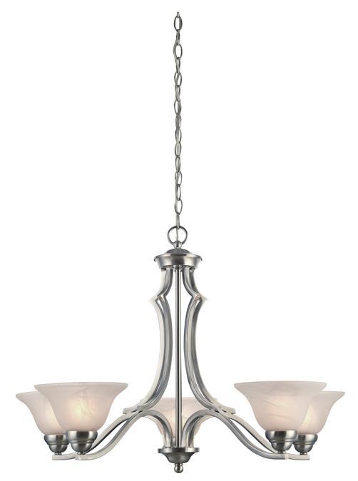 5 Light Chandelier Satin Platinum Finish White Alabaster Glass