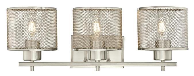 3 Light Wall Fixture Brushed Nickel Finish Mesh Shades