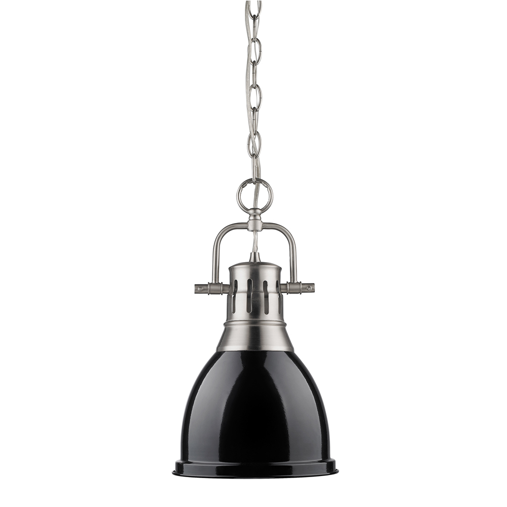 Duncan Small Pendant with Chain in Pewter with Black