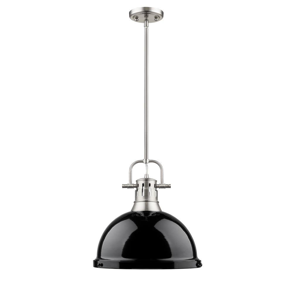 Duncan 1-Light Pendant with Rod in Pewter with Black