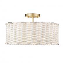 Golden 1084-SF BCB-WW - Erma BCB 3 Light Semi-Flush in Brushed Champagne Bronze with White Wicker Shade