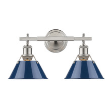 Golden 3306-BA2 PW-NVY - Orwell 2-Light Vanity Light in Pewter with Matte Navy