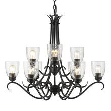 Golden 8001-9 BLK-SD - Parrish 9 Light Chandelier in Matte Black with Seeded Glass