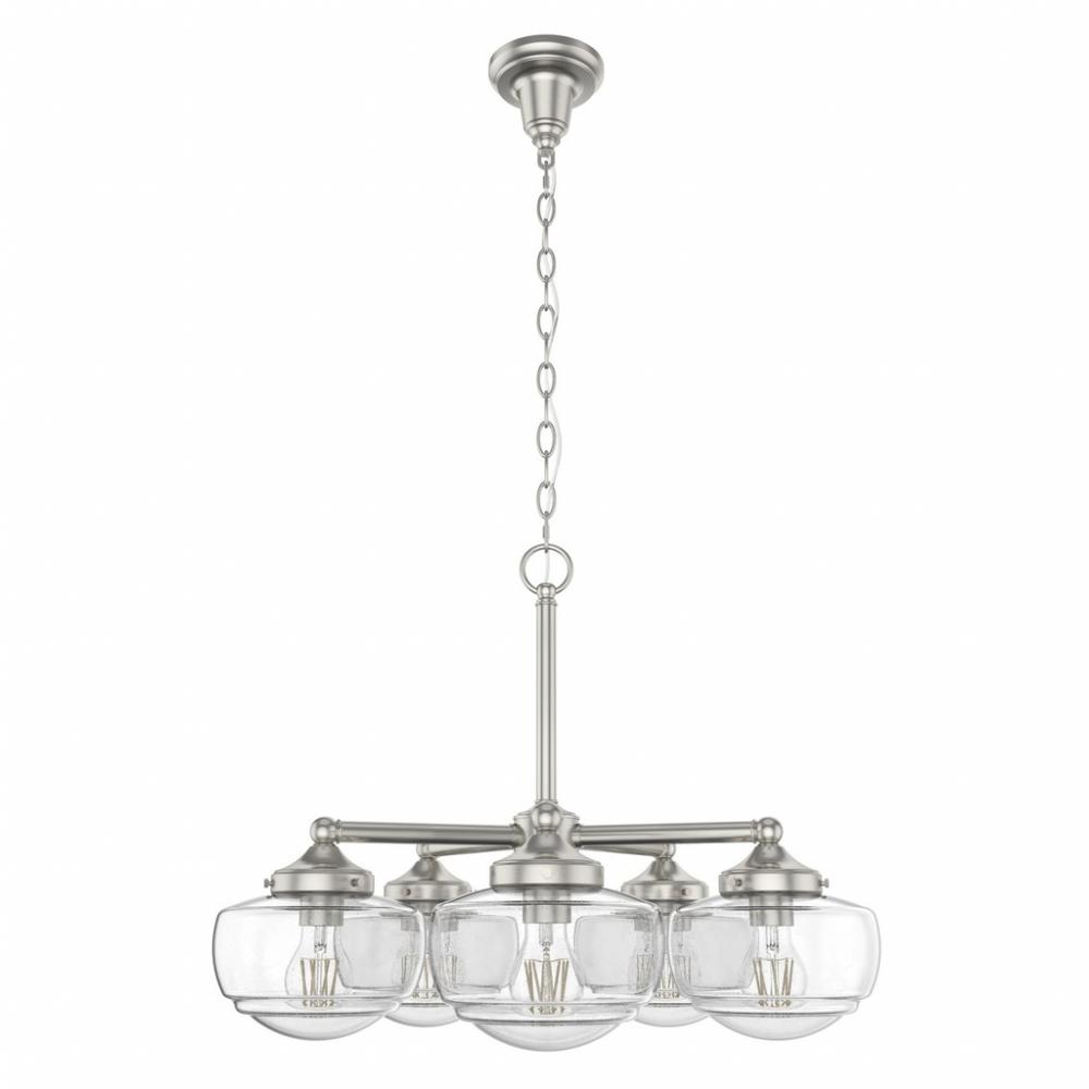 Hunter Saddle Creek Brushed Nickel with Seeded Glass 5 Light Chandelier Ceiling Light Fixture