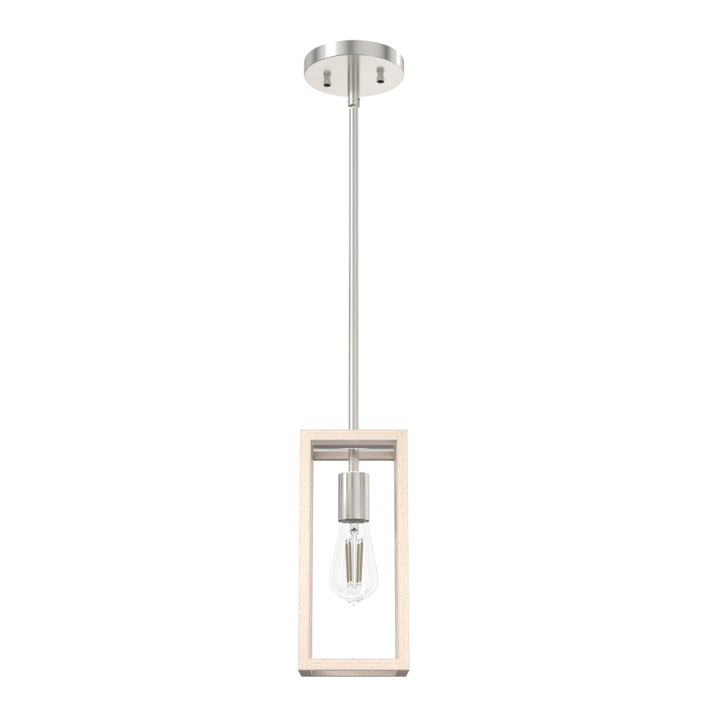 Hunter Squire Manor Brushed Nickel and Bleached Wood 1 Light Small Pendant Ceiling Light Fixture