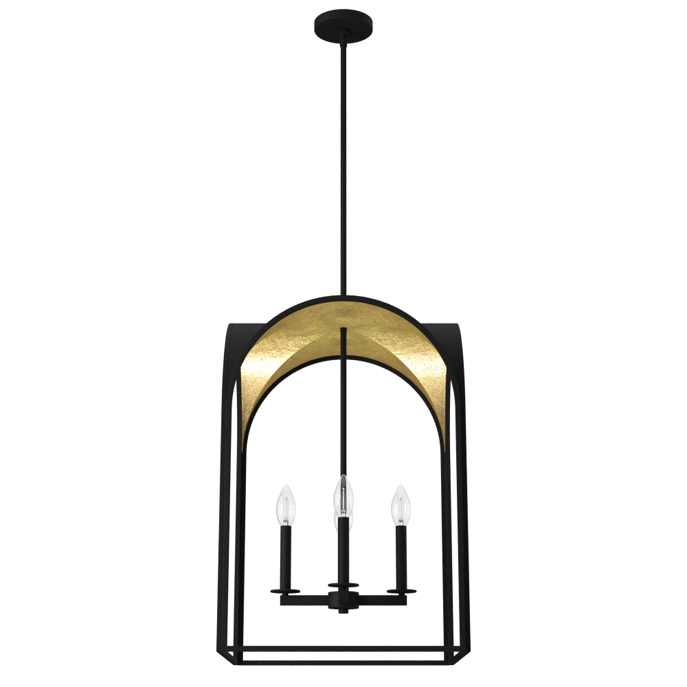 Hunter Dukestown Natural Black Iron and Gold Leaf 4 Light Large Pendant Ceiling Light Fixture