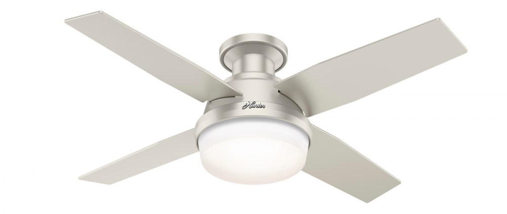 Hunter 44 inch Dempsey Matte Nickel Low Profile Damp Rated Ceiling Fan with LED Light Kit