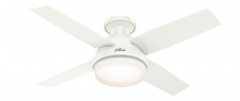 Hunter 50399 - Hunter 44 in Dempsey Fresh White Low Profile Damp Rated Ceiling Fan w/ LED LT Kit & Handheld Remote