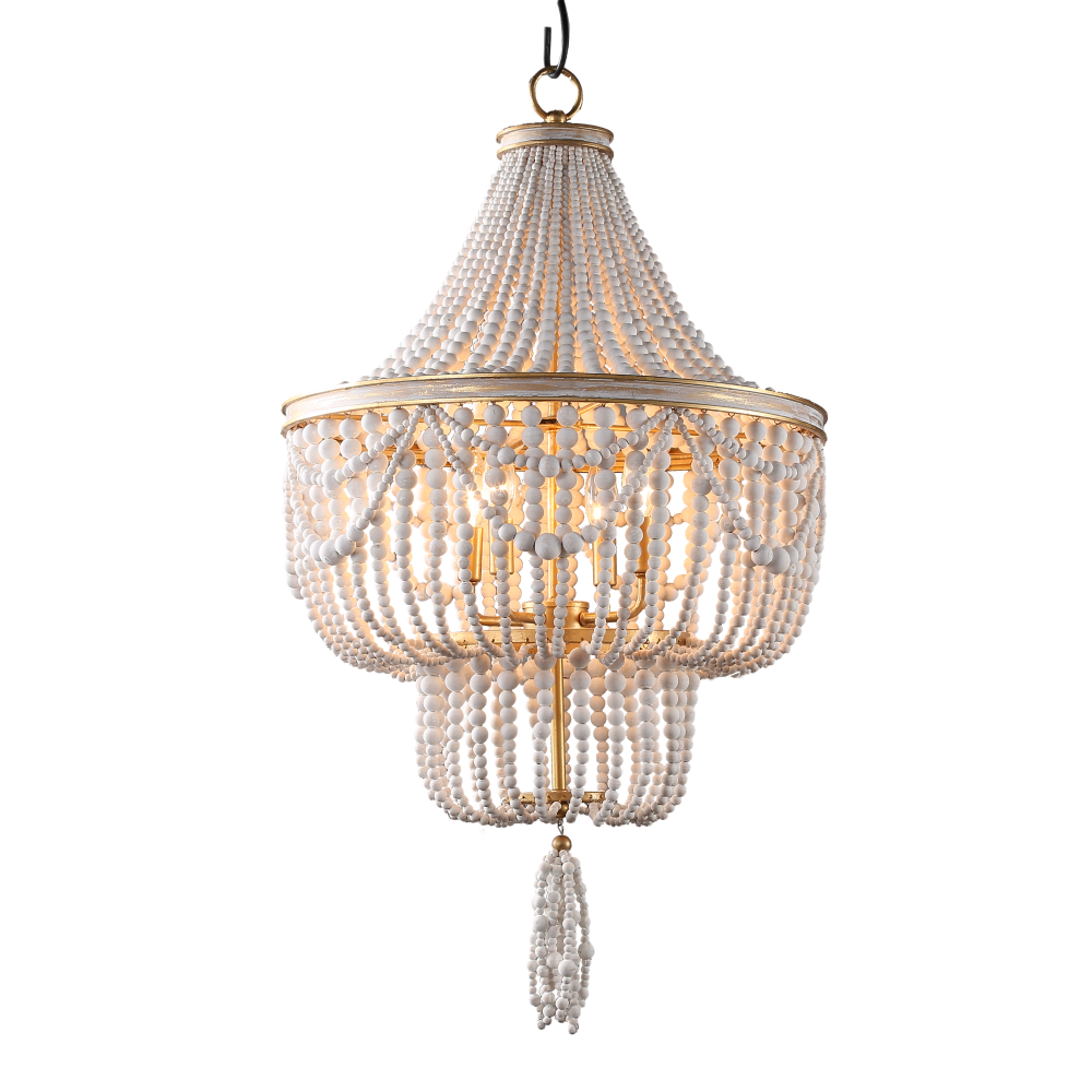 Candia Beach White Wood Beads Chandelier