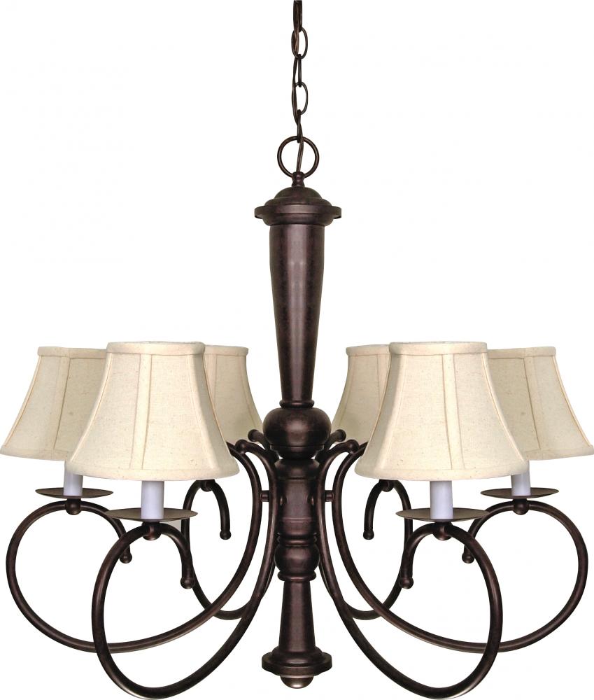 6-Light 27" Old Bronze Chandelier with Natural Linen Shades