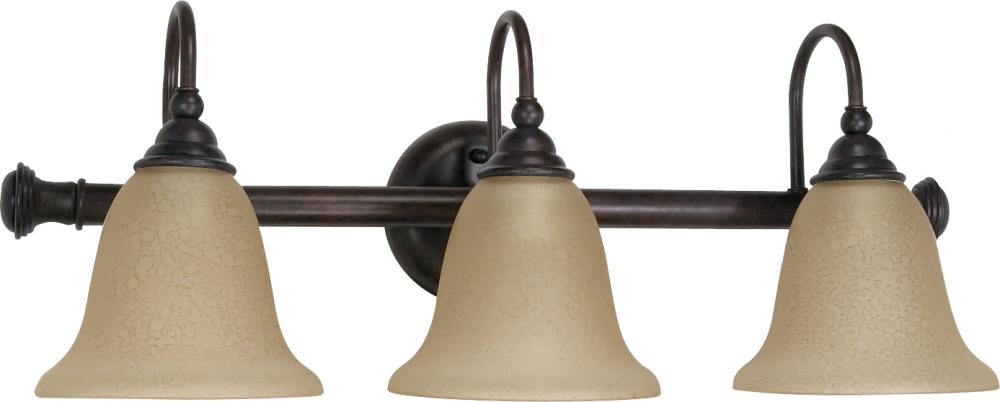 3-Light 24" Wall Mounted Vanity Light Fixture in Old Bronze Finish with Amber Water Glass