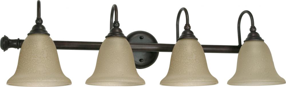 4-Light 32" Wall Mounted Vanity Light Fixture in Old Bronze Finish with Amber Water Glass