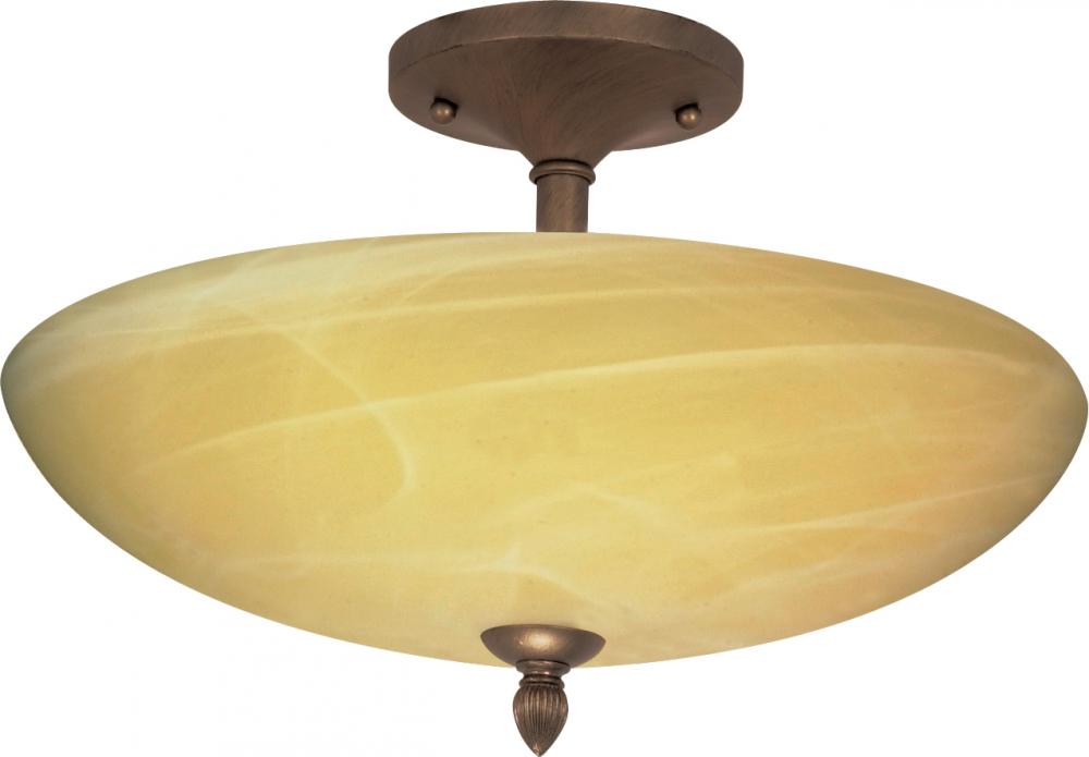 3-Light 16'' Semi Flush Mount Ceiling Light Fixture in Flemish Gold Finish with Gold Washed