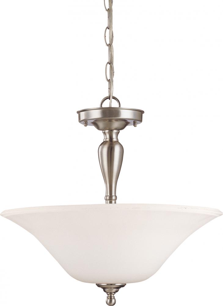 3-Light Dome Semi Flush Mount Ceiling Light in Brushed Nickel Finish with White Satin Glass and (3)