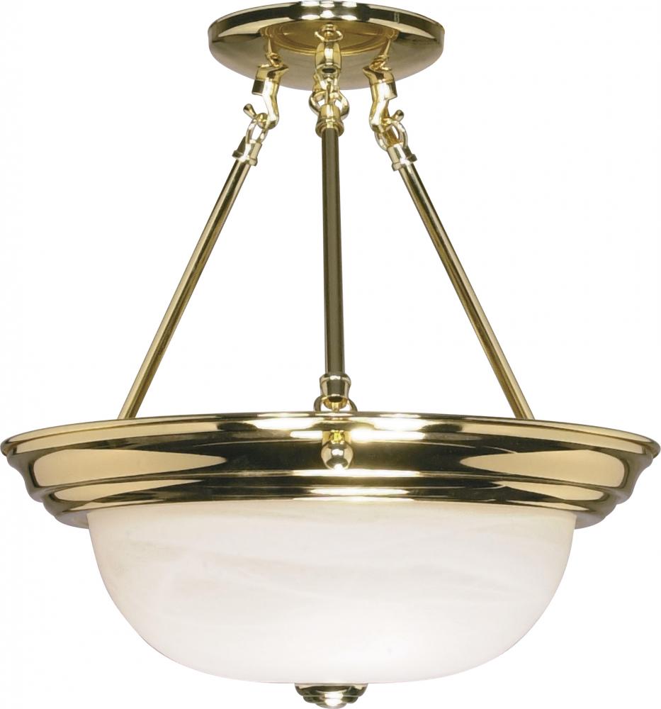 2-Light 13" Semi Flush Mount Lighting Fixture in Polished Brass Finish with Alabaster Glass