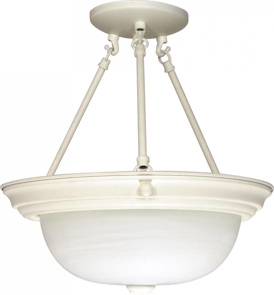 3-Light 15" Semi Flush Mount Lighting Fixture in Textured White Finish with Alabaster Glass