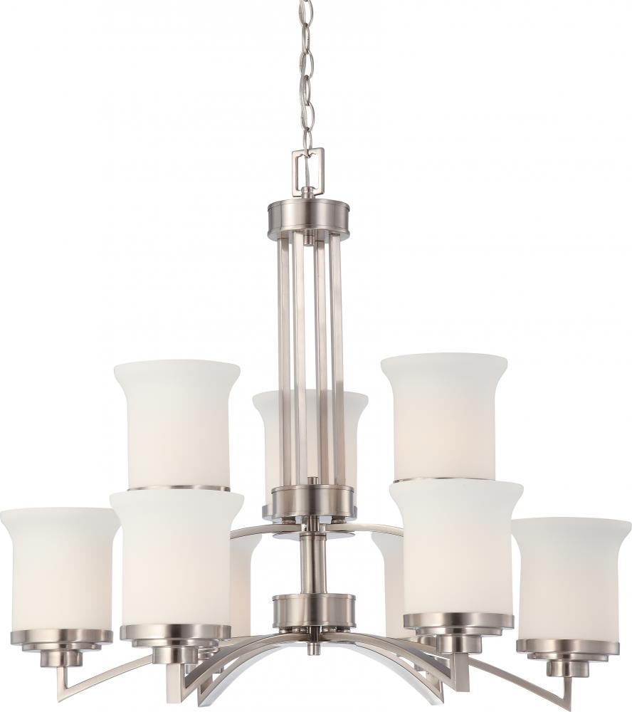 Harmony - 9 Light Two Tier Chandelier w/ Satin White Glass