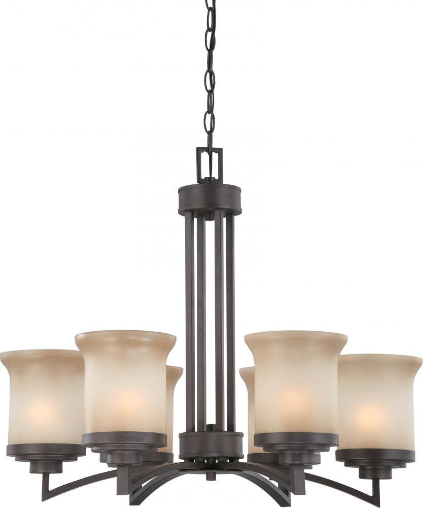 6-Light Chandelier in Dark Chocolate Bronze Finish with Saffron Glass