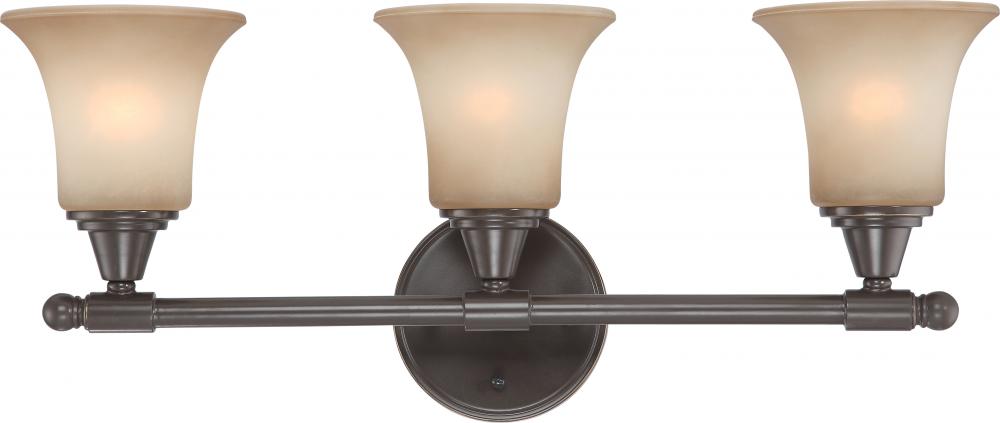 3-Light Vanity Fixture in Vintage Bronze Finish with Auburn Beige Glass