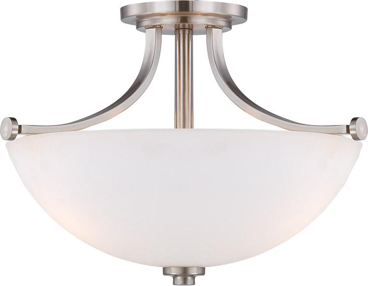 3-Light Semi Flush Mount Ceiling Light in Brushed Nickel Finish with Frosted Glass