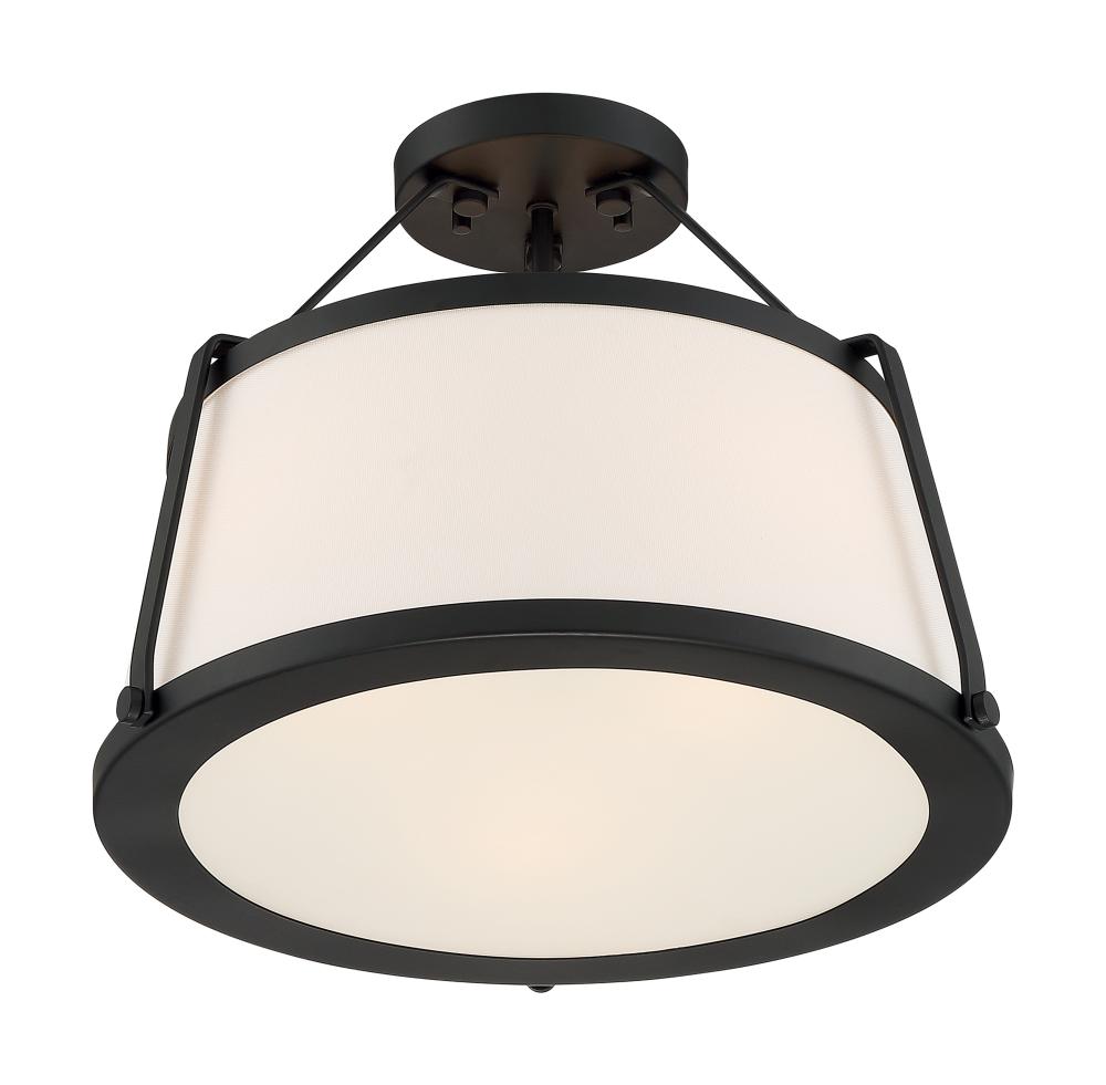 Cutty - 3 Light Semi-Flush with Fabric Shade - Matte Black Finish