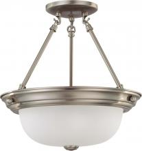 Nuvo 60/3295 - 2-Light 13" Semi Flush Mount Ceiling Light in Brushed Nickel Finish with Frosted White Glass and