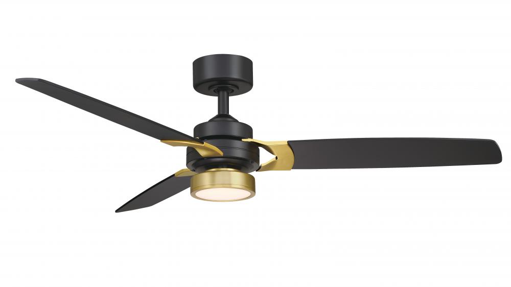 Amped 52 inch Indoor Ceiling Fan with LED Light Kit - Black and Brass with Black blades